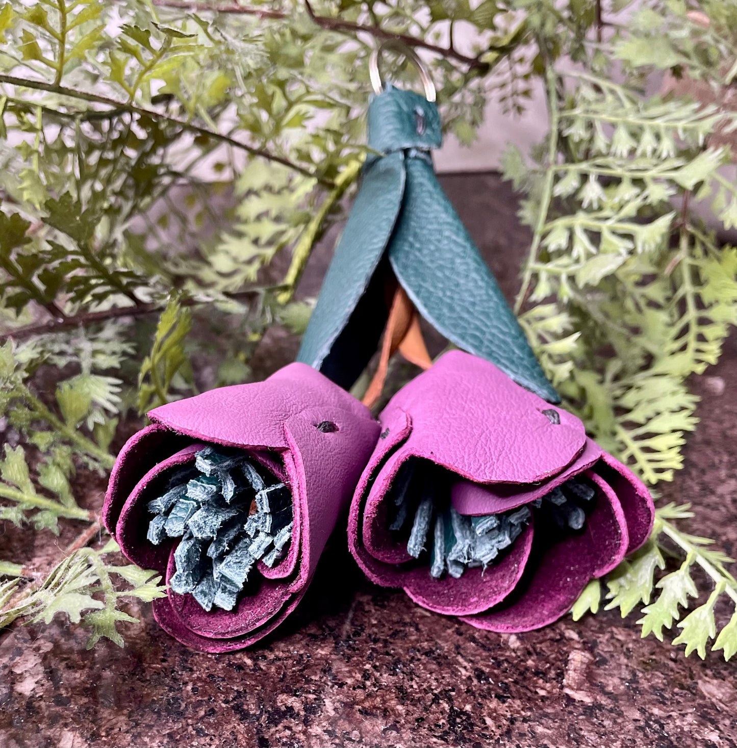 Genuine leather handmade Tulip Bag Charm / Keychain