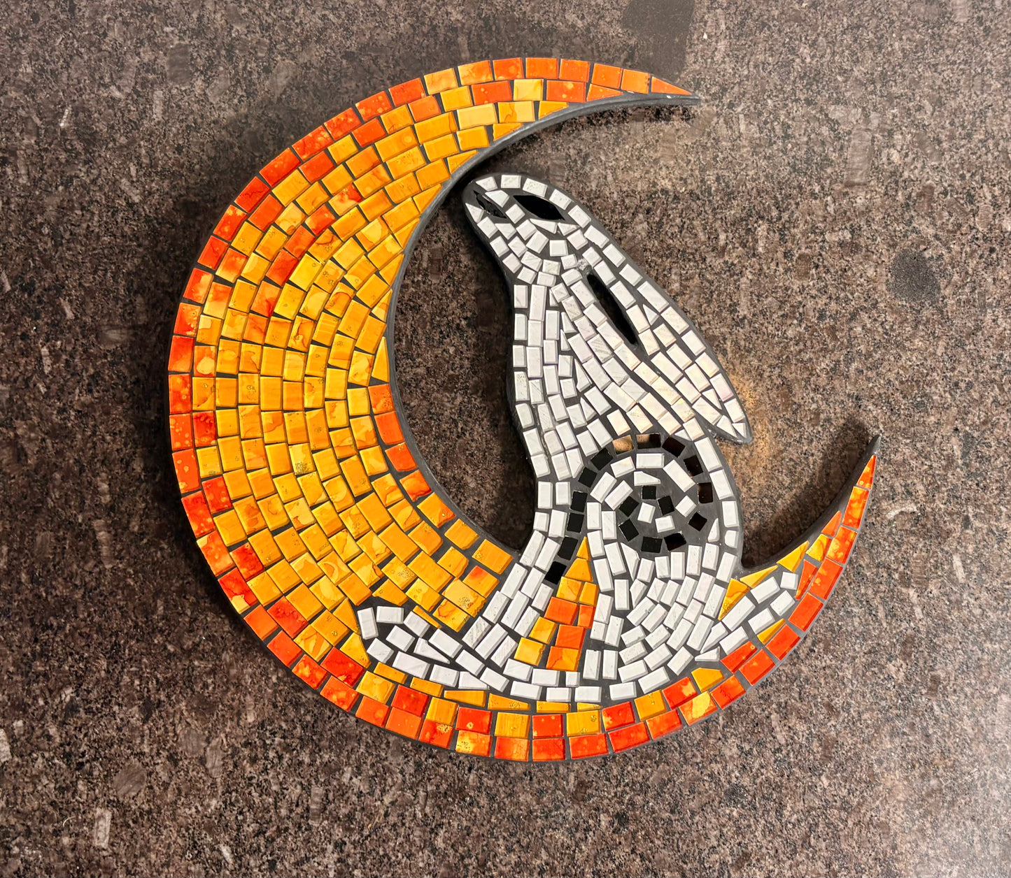 Handmade Hare in Moon Mosaic Wall Art – 28cm | Stained Glass Moon Hare Wall Hanging