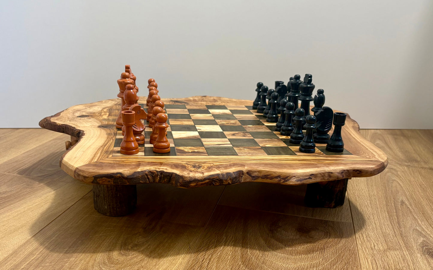 Handmade Olive Wood Chess Set with Storage Drawer - Elegant, Rustic, and Functional.