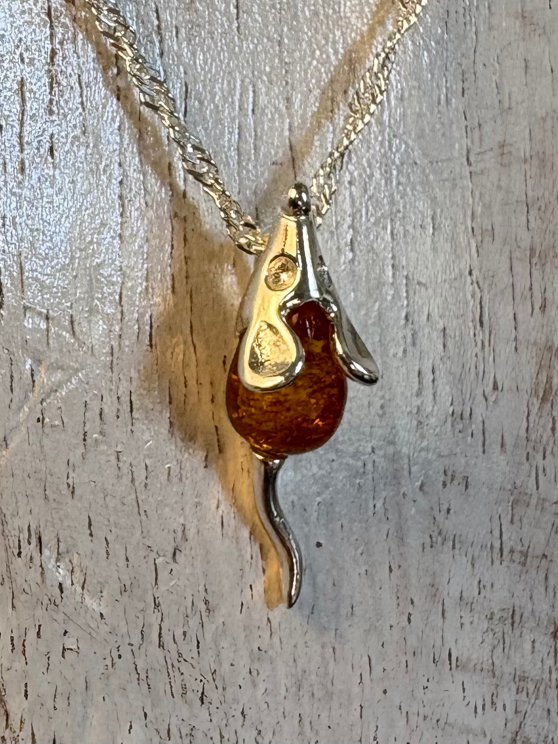 Sterling Silver Amber Mouse Necklace – 18" Chain