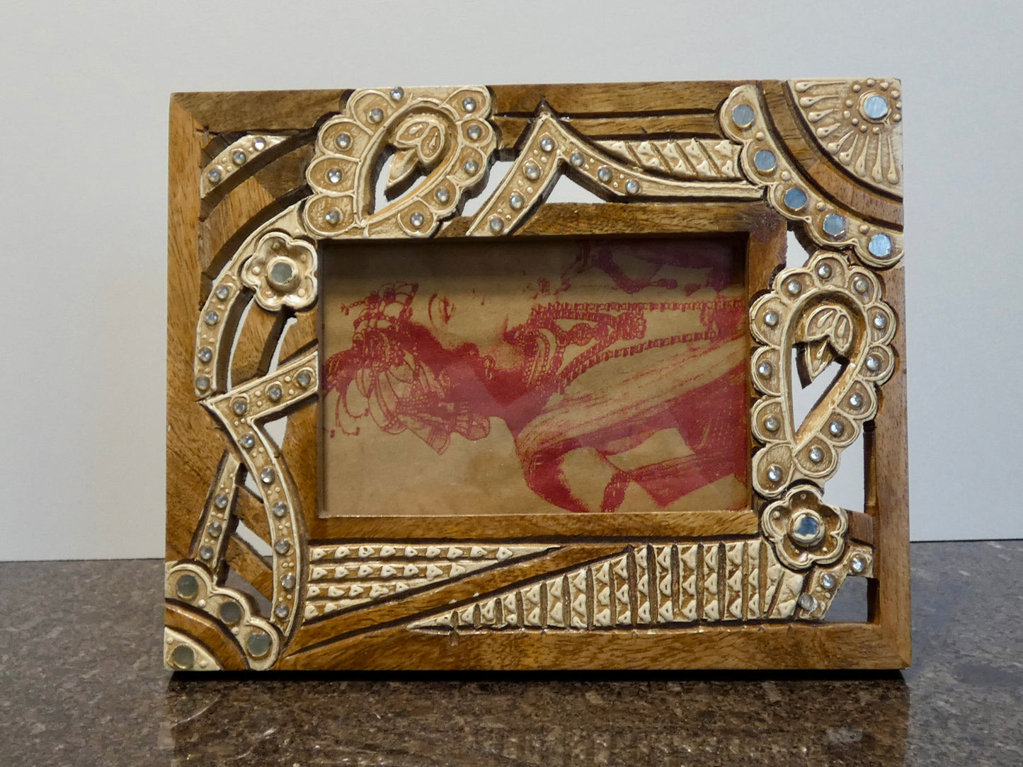 Hand carved wooden photo frame 6x4”