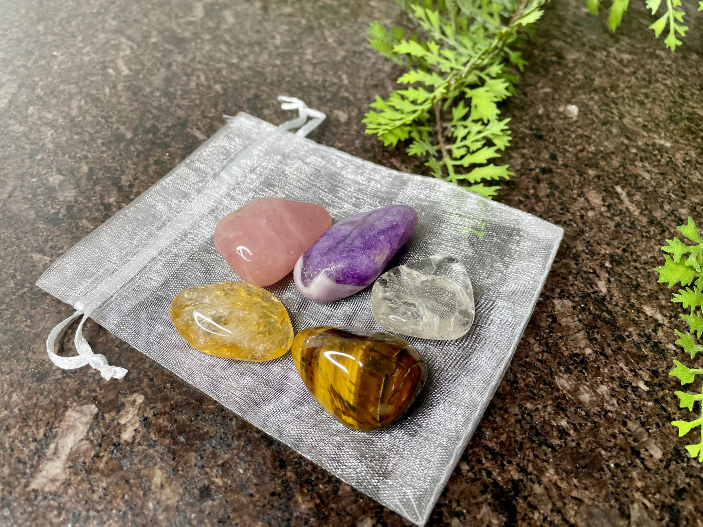 Starter Crystal Pack (Rose
Quartz, Citrine, Clear Quartz, Tigers Eye and Amethyst)