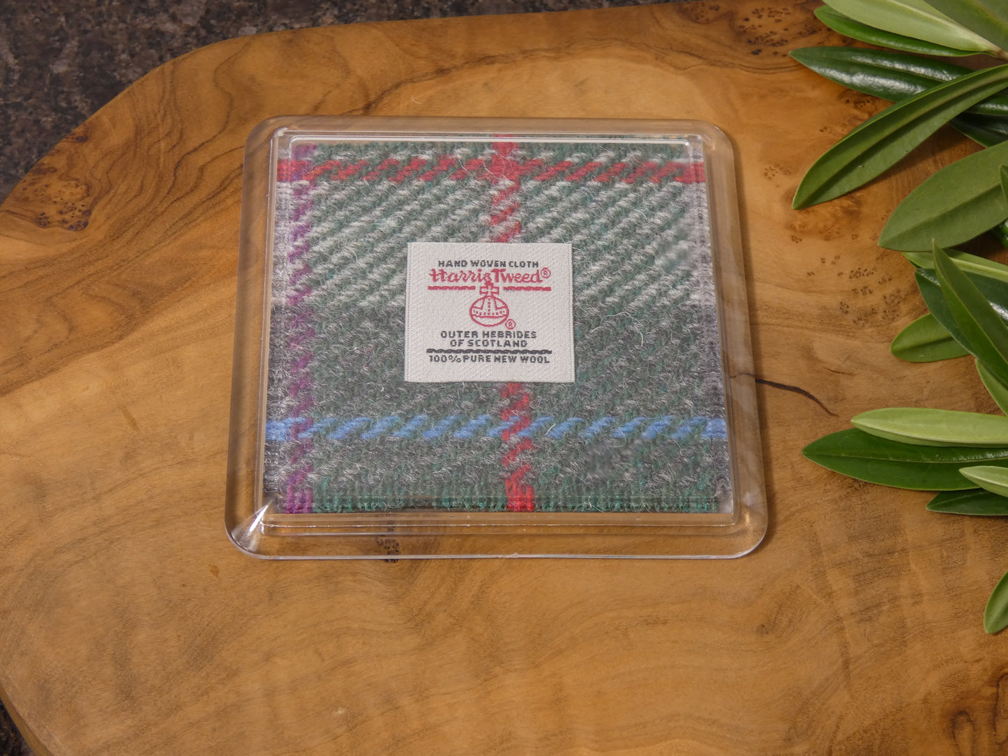 Handmade Harris Tweed Coaster – Authentic Scottish Wool Encased in Acrylic, 8 x 8 cm