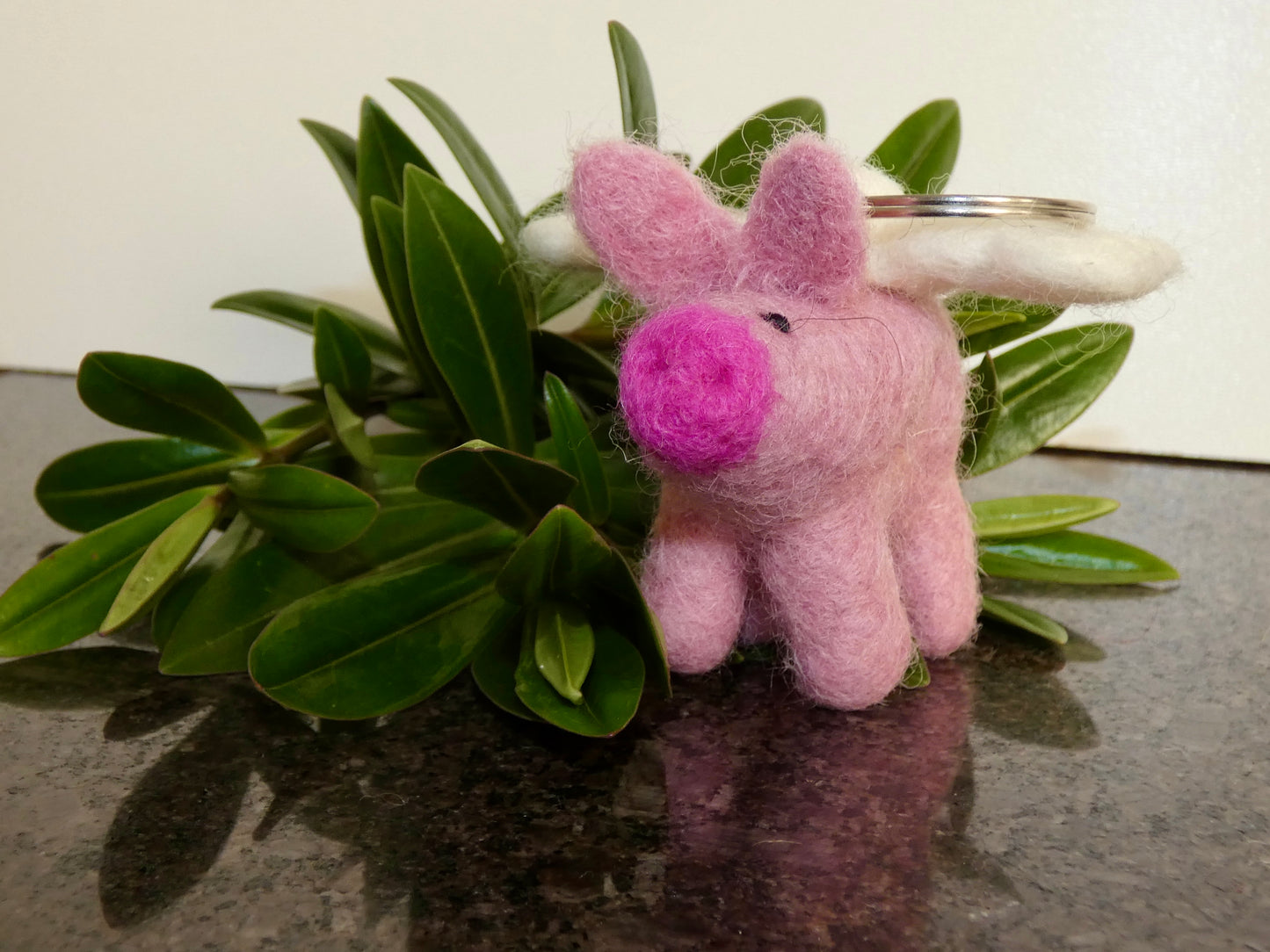 Little Felt Pink Pig with Wings Keychain