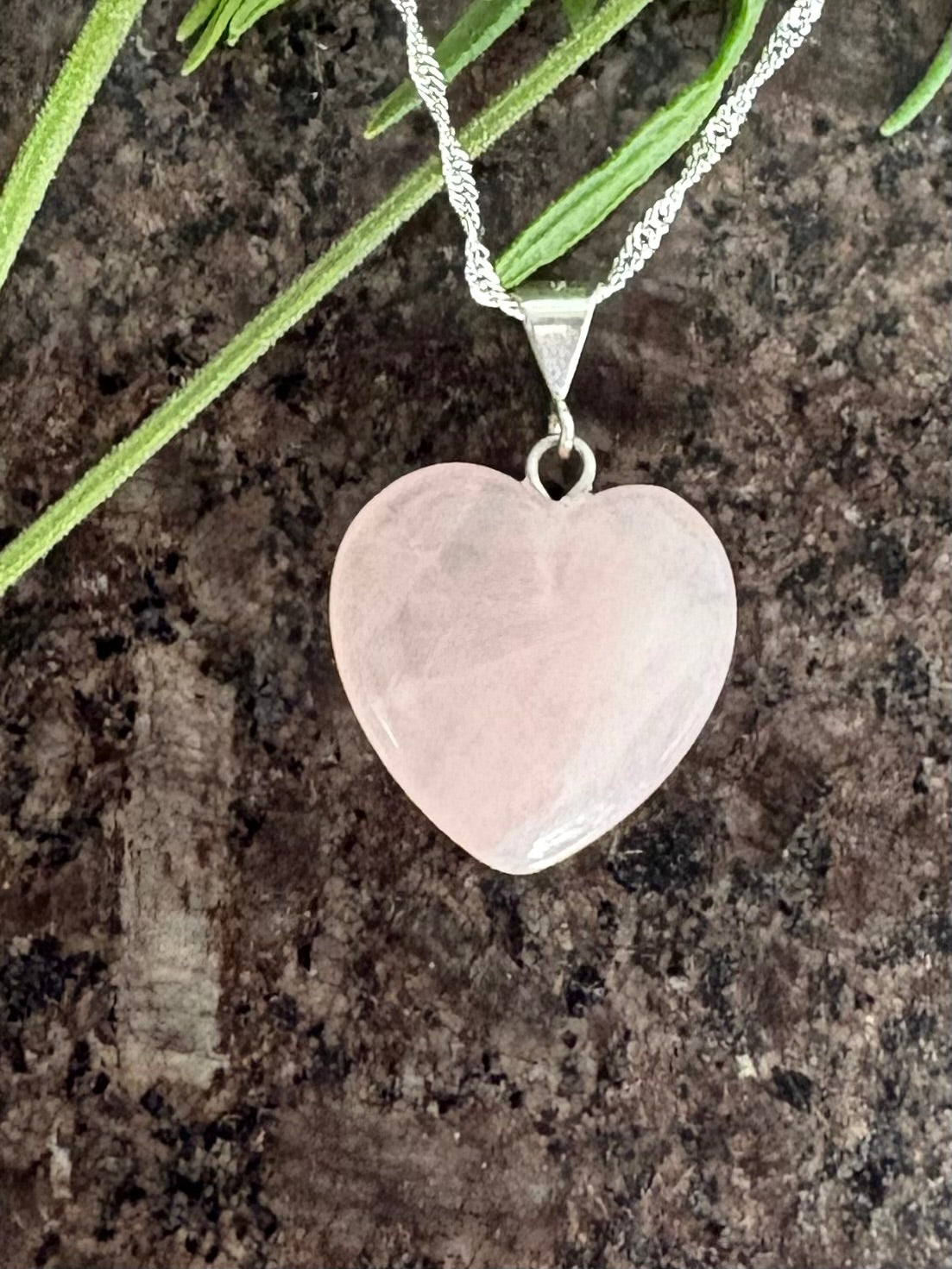 Small Rose Quartz Heart Sterling Silver pendant with 18” Sterling Silver Chain