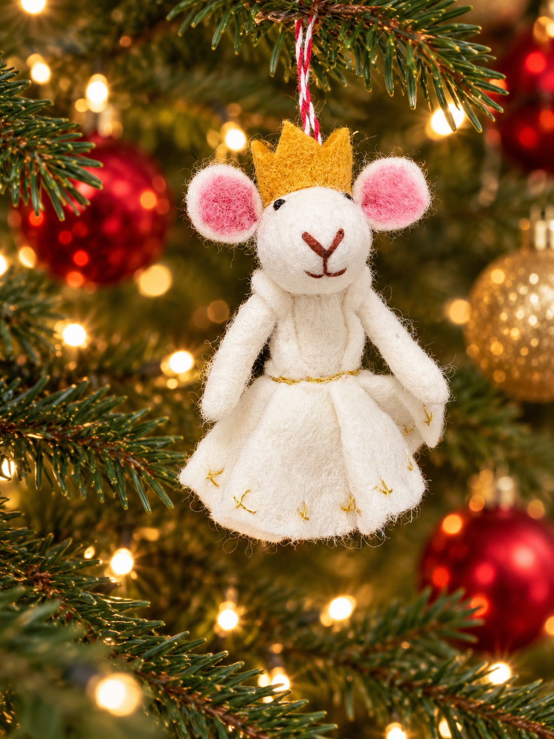 Christmas Mouse Queen Felt Hanging Decoration | Festive Tree Ornament