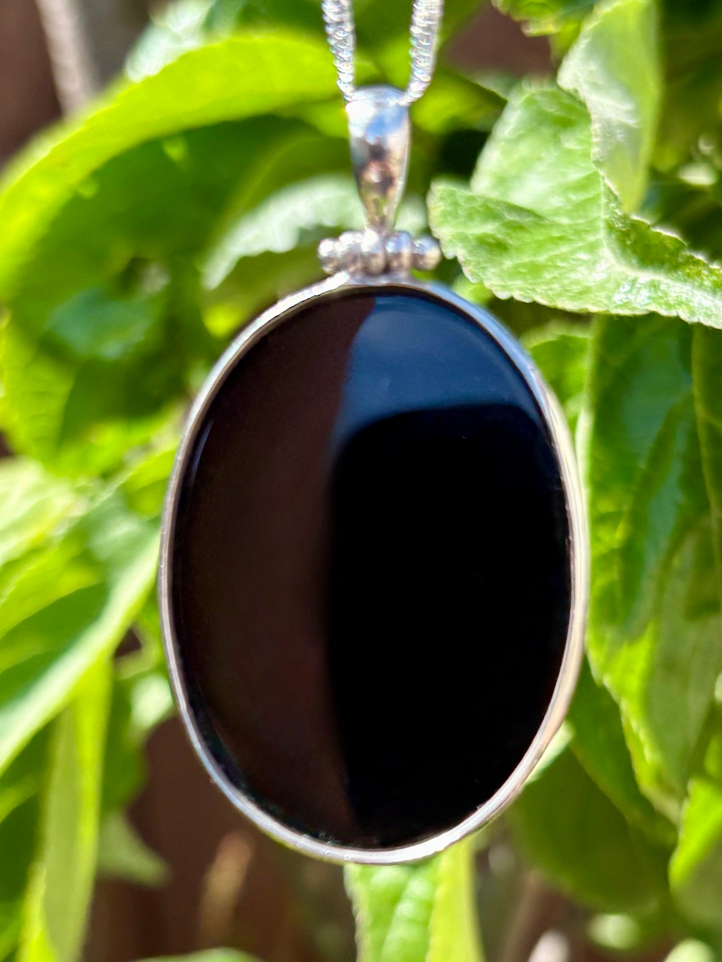 Stunning Hand-made Large Onyx Pendant set in a Sterling Silver setting