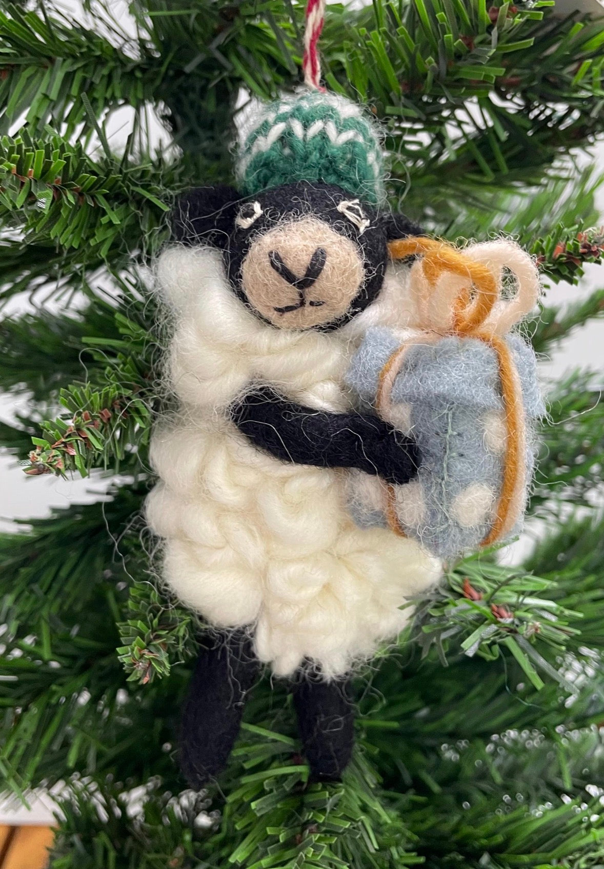 Hand Crafted Wool Felt Black Sheep Christmas Ornament with Gift