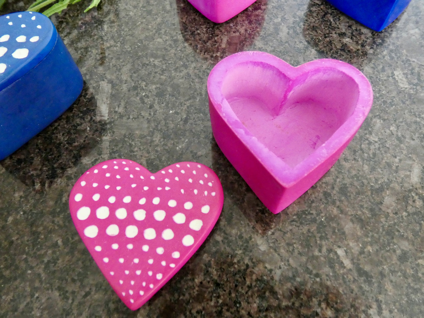 Hand-carved heart-shaped soapstone trinket box