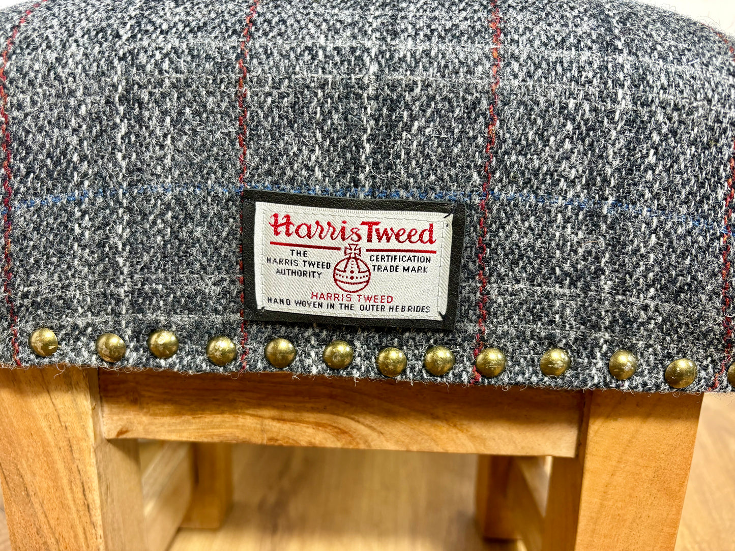 Small Handmade Harris Tweed Footstool - Charcoal Check