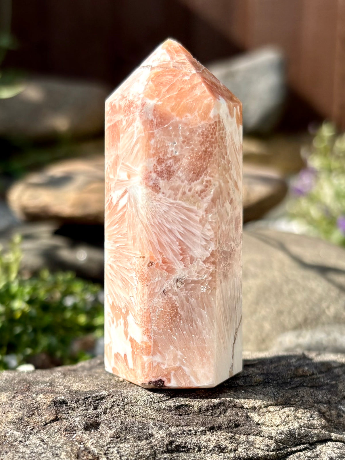 Peach Scolecite Crystal Tower – 7.5 cm Polished Point, 78 g