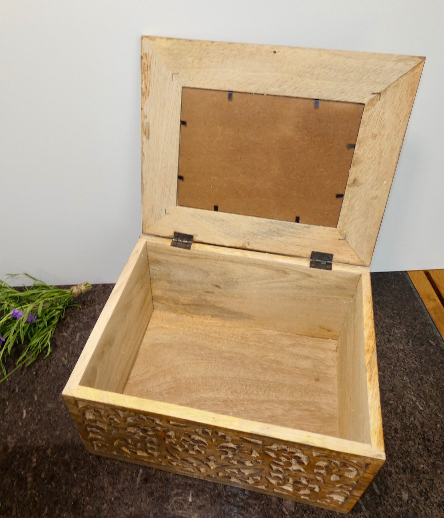 Hand Carved Photo/Memory Box made from Mango wood