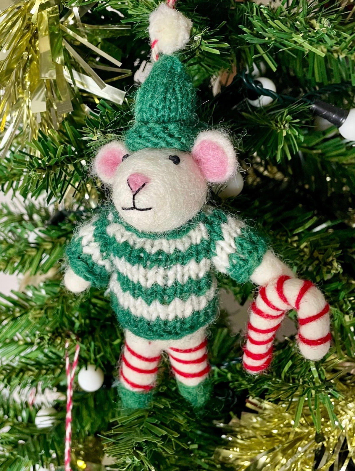 Hand-Crafted Christmas Mice / Festive Elf Mice with Present & Candy Cane