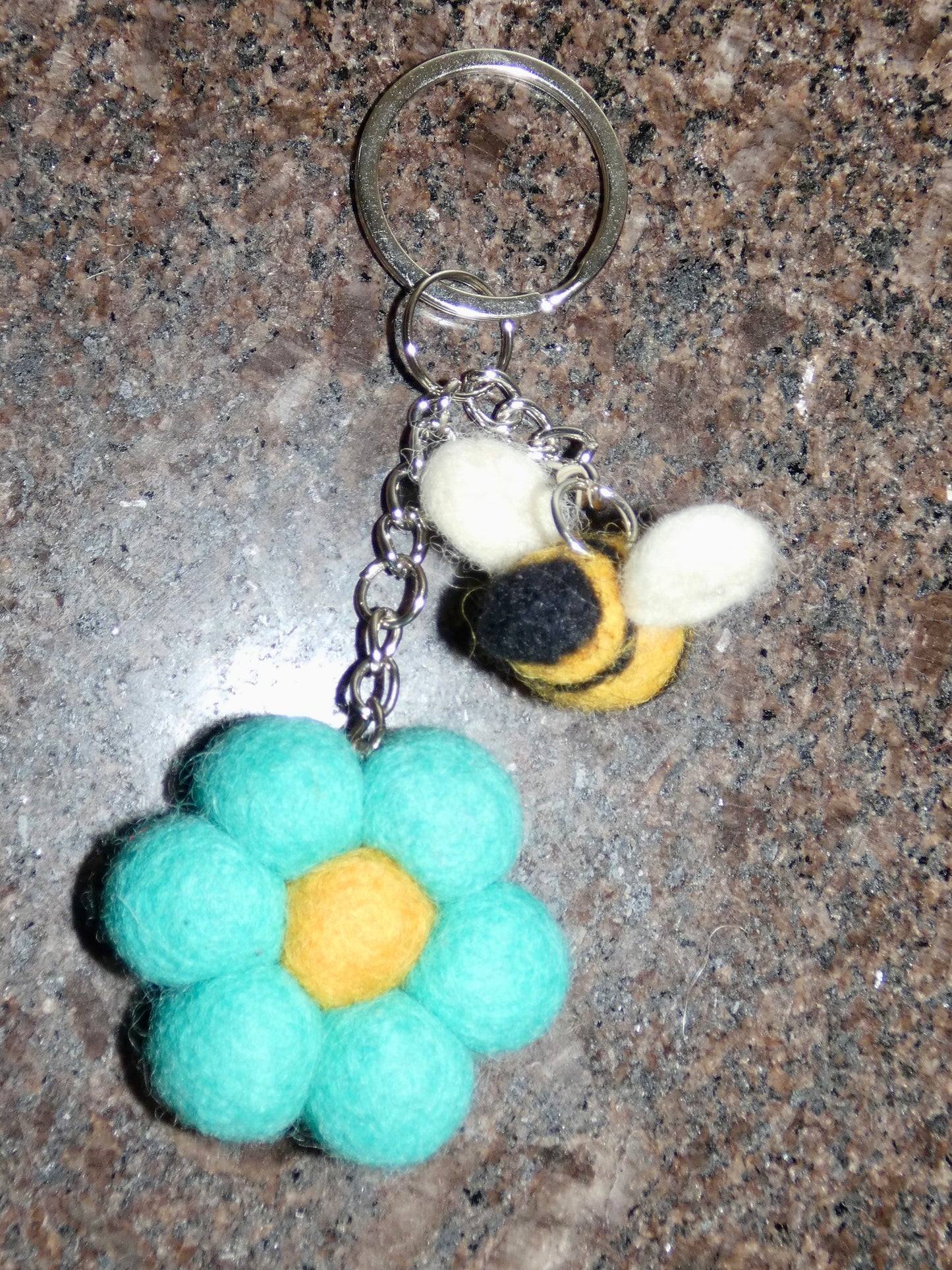 Handmade Felt Bumblebee and Flower Keychain