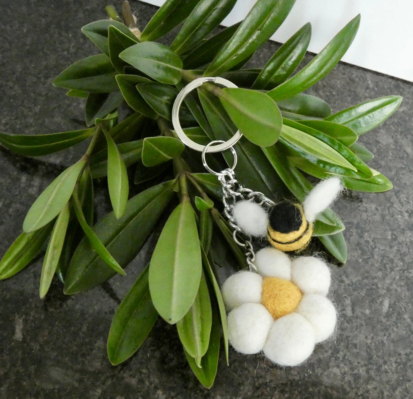 Handmade Felt Bumblebee and Flower Keychain