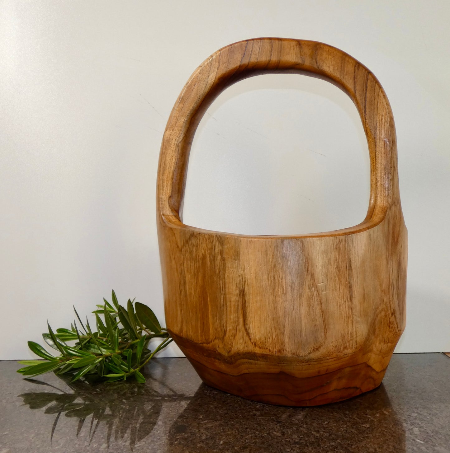 Solid Teak Wood Bowl with Handle | Handcrafted Basket Style Wooden Bowl | Natural Rustic Home Décor |
40cm High