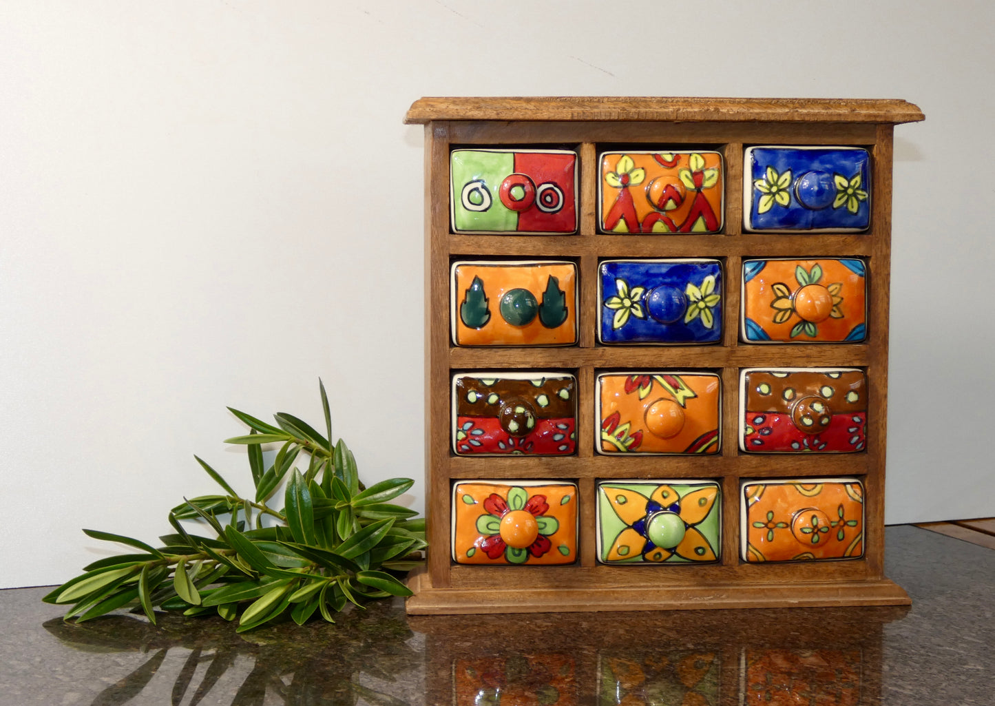 Chest of 12 Ceramic Drawers in Solid Wood Frame | Handmade
Trinket & Jewelry Storage