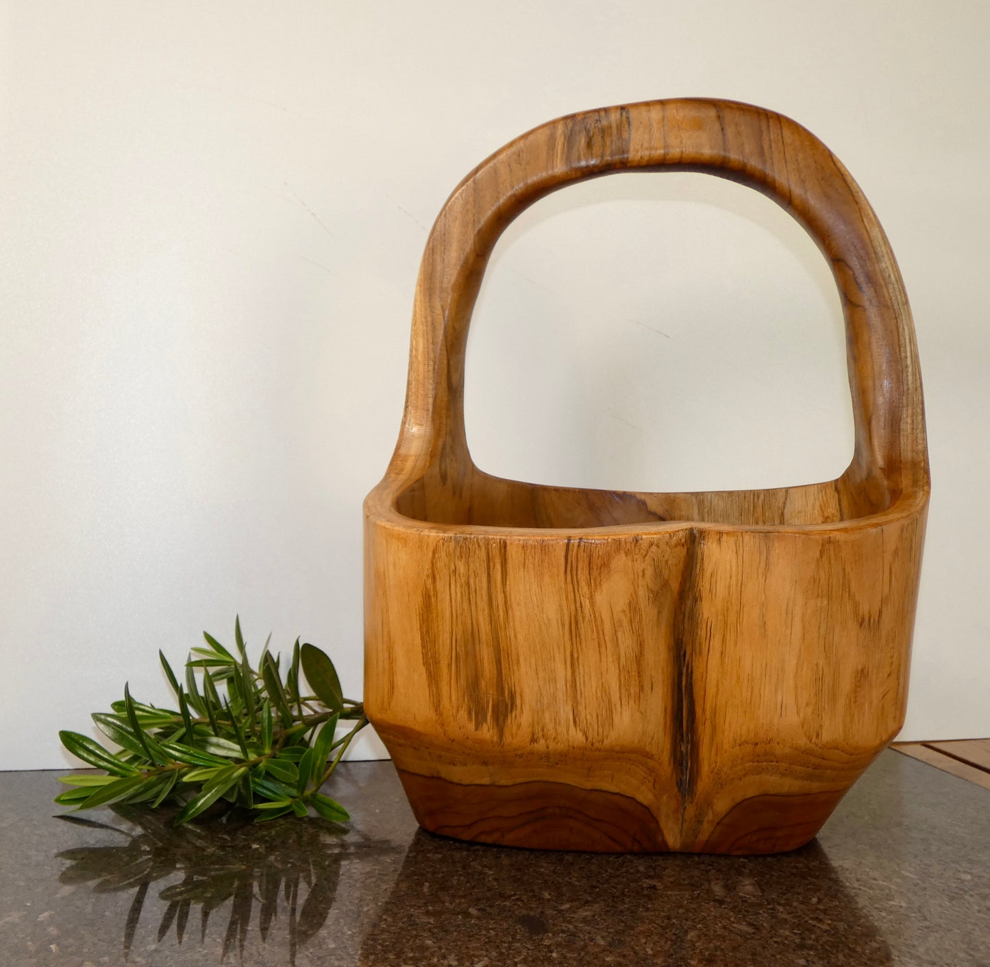Solid Teak Wood Bowl with Handle | Handcrafted Basket Style Wooden Bowl | Natural Rustic Home Décor |
40cm High