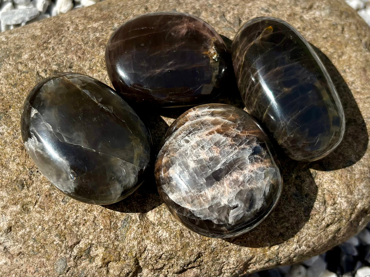 Black Moonstone Palm Stone – Polished Natural Crystal