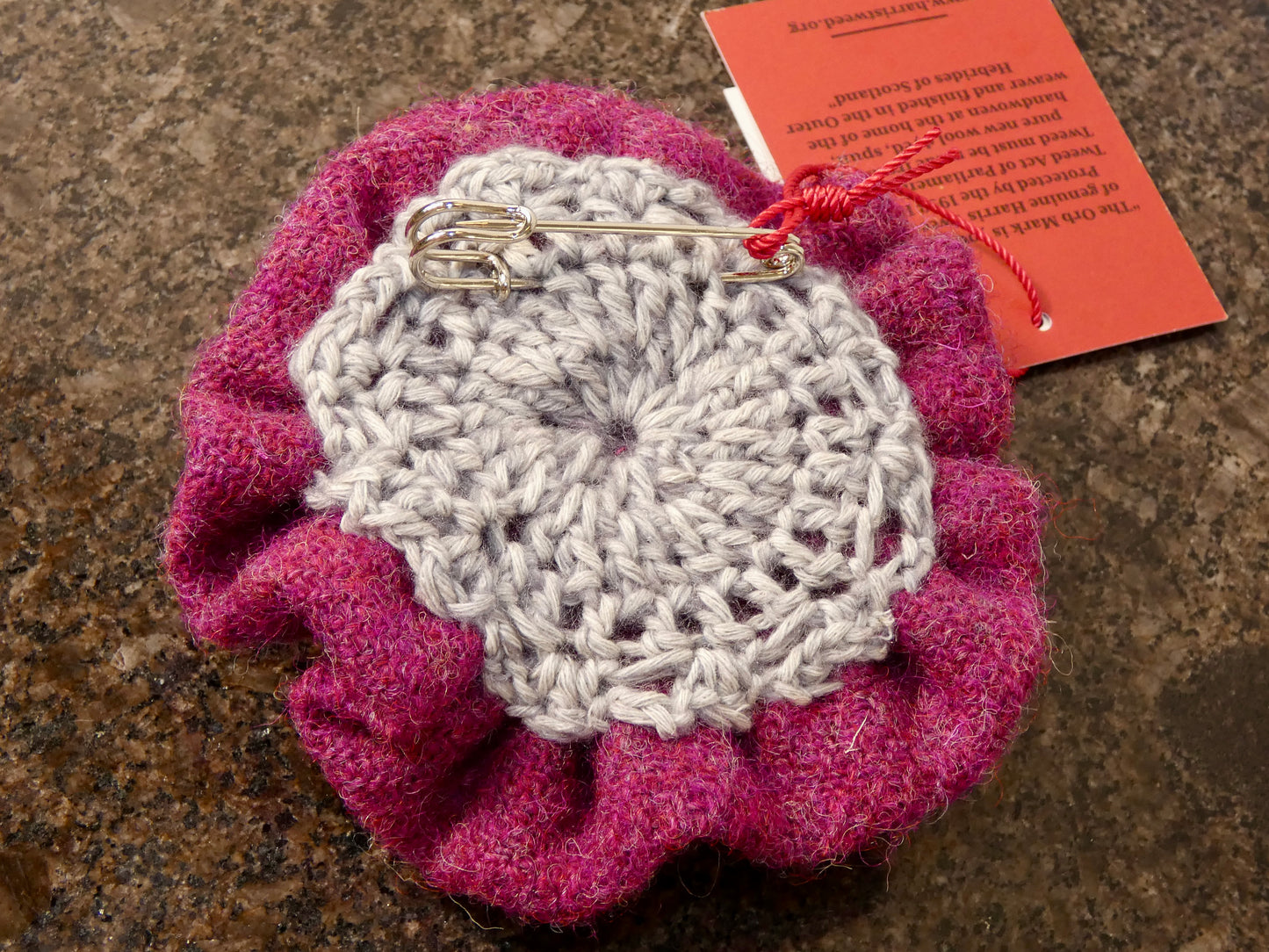 Hand crafted Genuine Harris Tweed Crochet Flower Brooch, Corsage Pin, Scottish Brooch
Bag Charm Gift