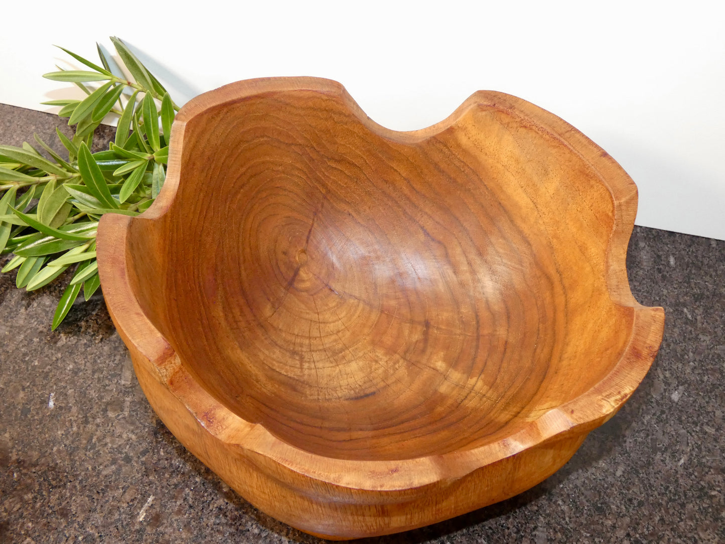 Solid Teak Wood Wavy Edge Bowl - 25cm diameter Handcrafted
Wooden Decorative Bowl, Natural Wood Home Décor