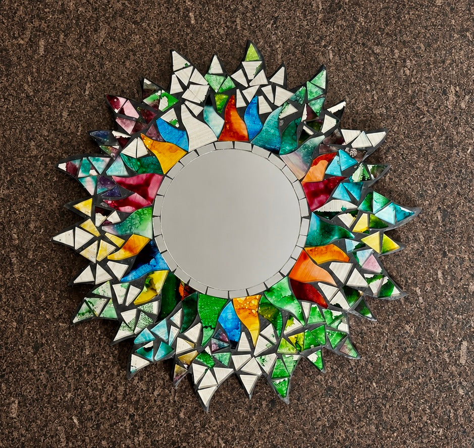 30cm Handmade Stained Glass Mosaic Sunburst Mirror