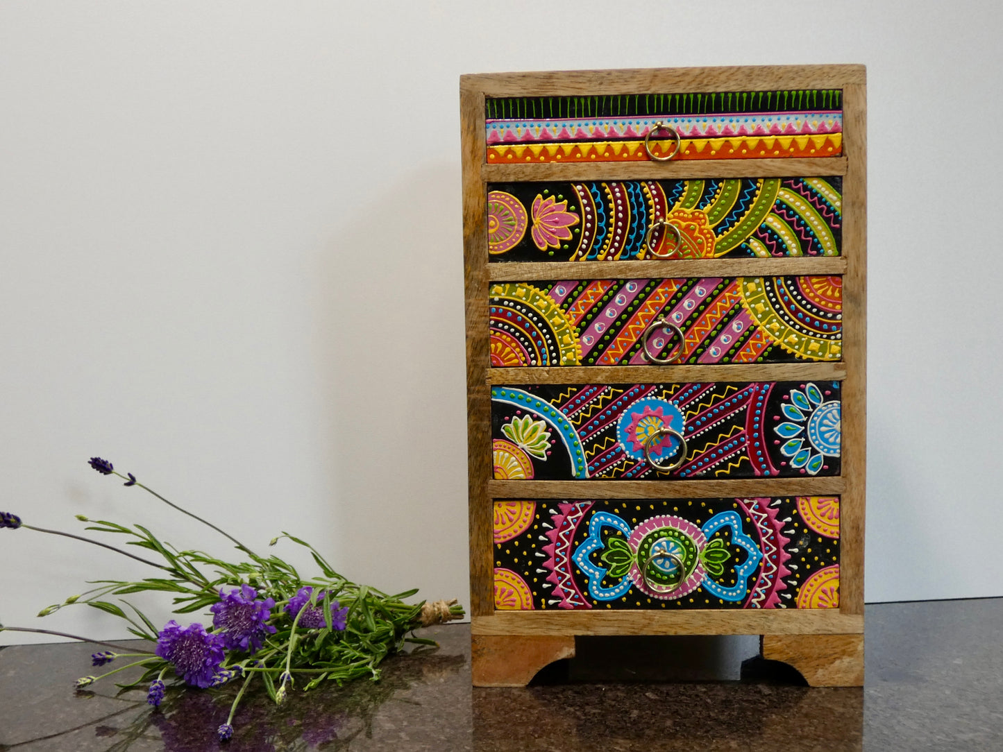 African Hand Painted 5 Drawer Chest