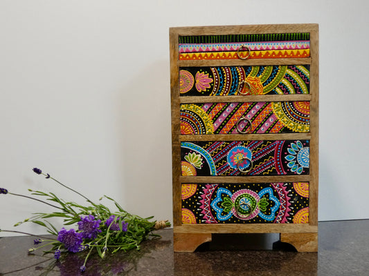 African Hand Painted 5 Drawer Chest
