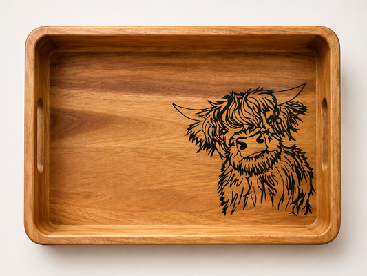 Hand-Painted Highland Cow Wooden Serving Tray