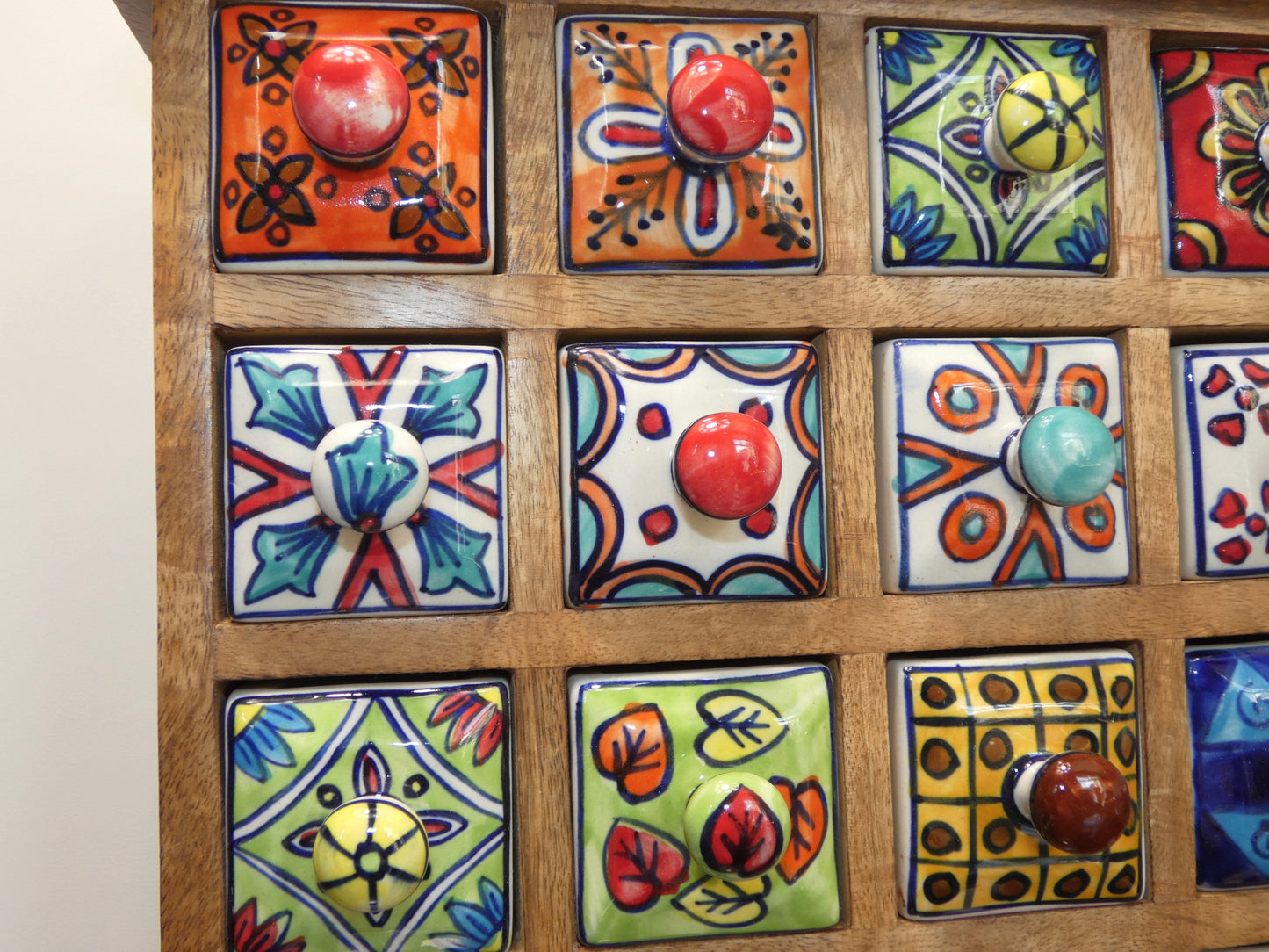 16 Drawer Ceramic Storage Chest, Mango Wood / jewellery / spices