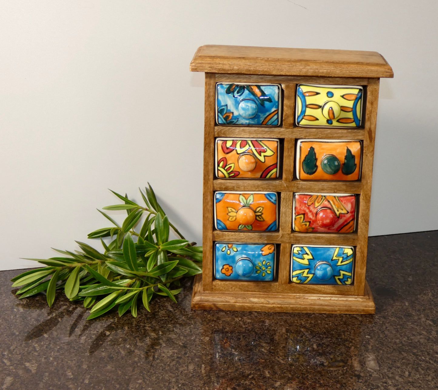 Mini Ceramic Chest of 8 Drawers in Solid Wood Frame Handmade
Trinket & Jewelry Storage