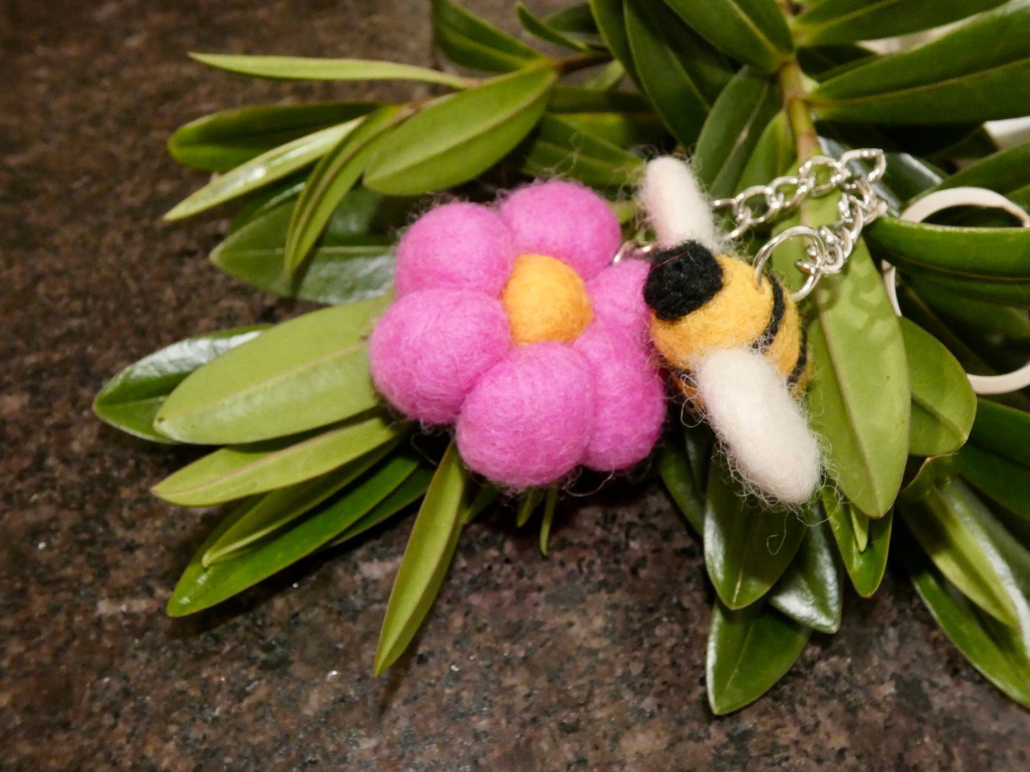 Handmade Felt Bumblebee and Flower Keychain