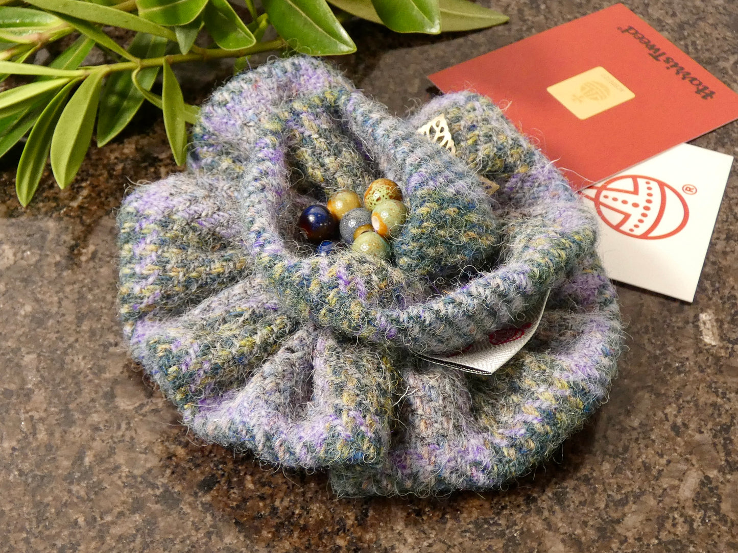 Hand crafted Genuine Harris Tweed Crochet Flower Brooch, Corsage Pin, Scottish Brooch Bag Charm Gift
