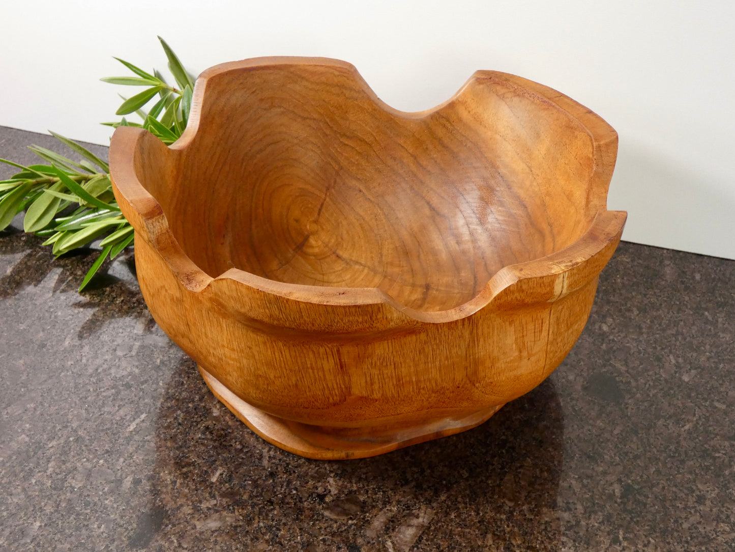 Solid Teak Wood Wavy Edge Bowl - 25cm diameter Handcrafted
Wooden Decorative Bowl, Natural Wood Home Décor