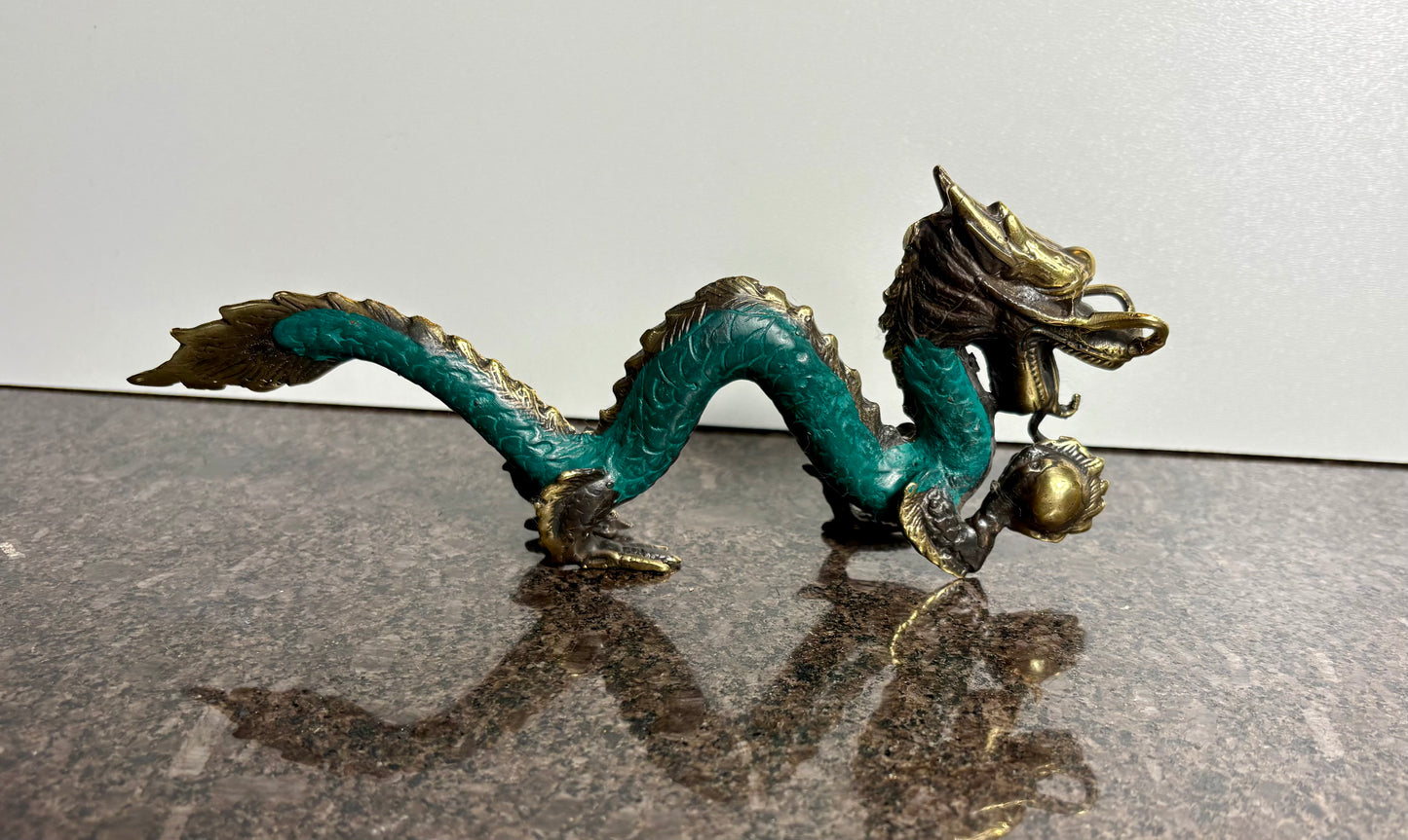 Brass Chinese Dragon Figurine – 20cm Decorative Oriental Dragon Ornament