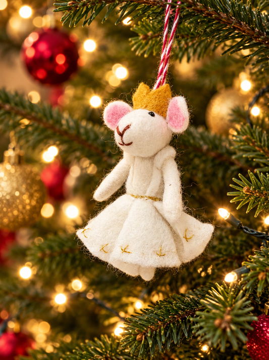 Christmas Mouse Queen Felt Hanging Decoration | Festive Tree Ornament