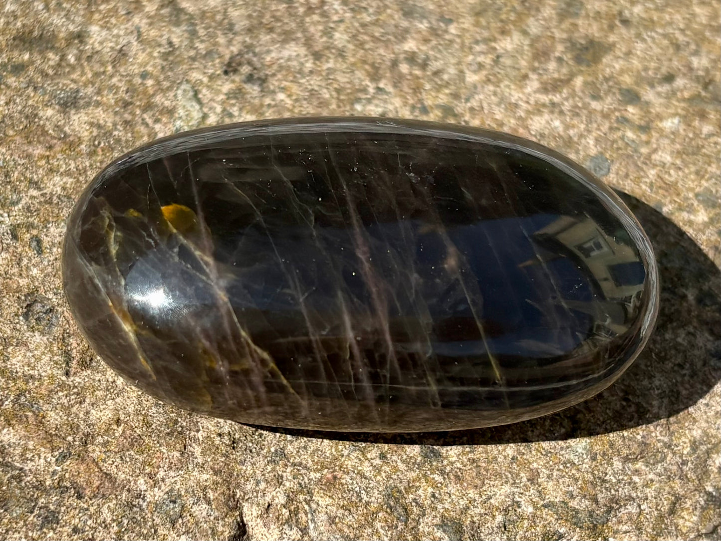 Black Moonstone Palm Stone – Polished Natural Crystal