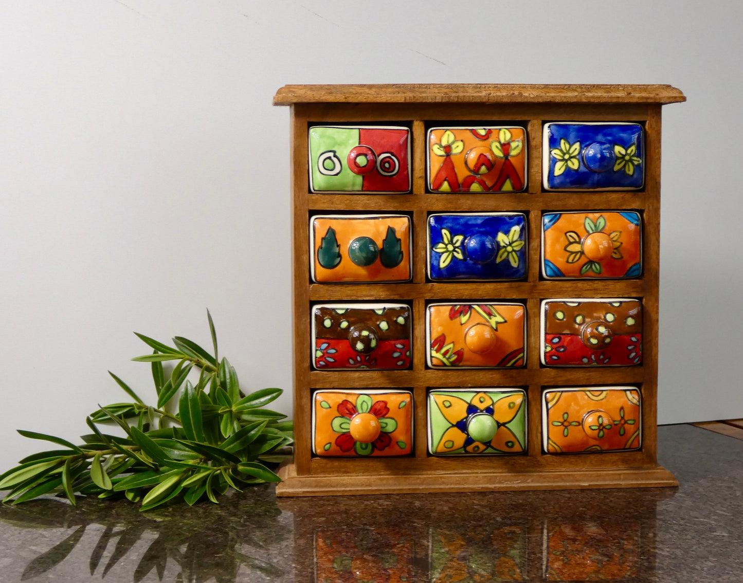 Chest of 12 Ceramic Drawers in Solid Wood Frame | Handmade
Trinket & Jewelry Storage