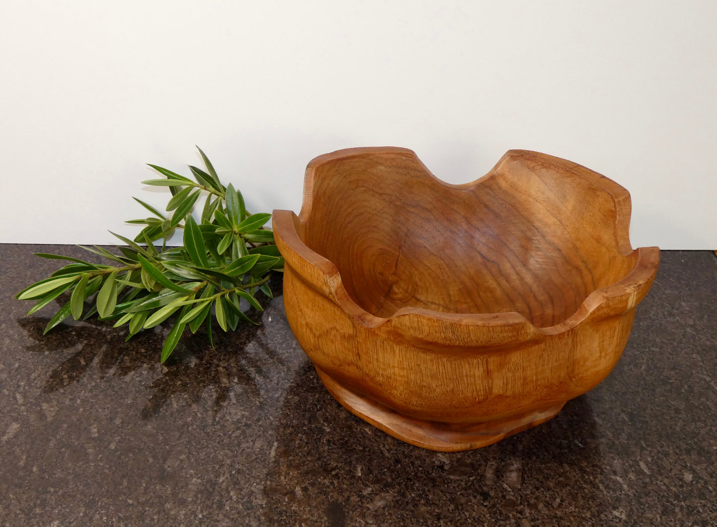 Solid Teak Wood Wavy Edge Bowl - 25cm diameter Handcrafted
Wooden Decorative Bowl, Natural Wood Home Décor