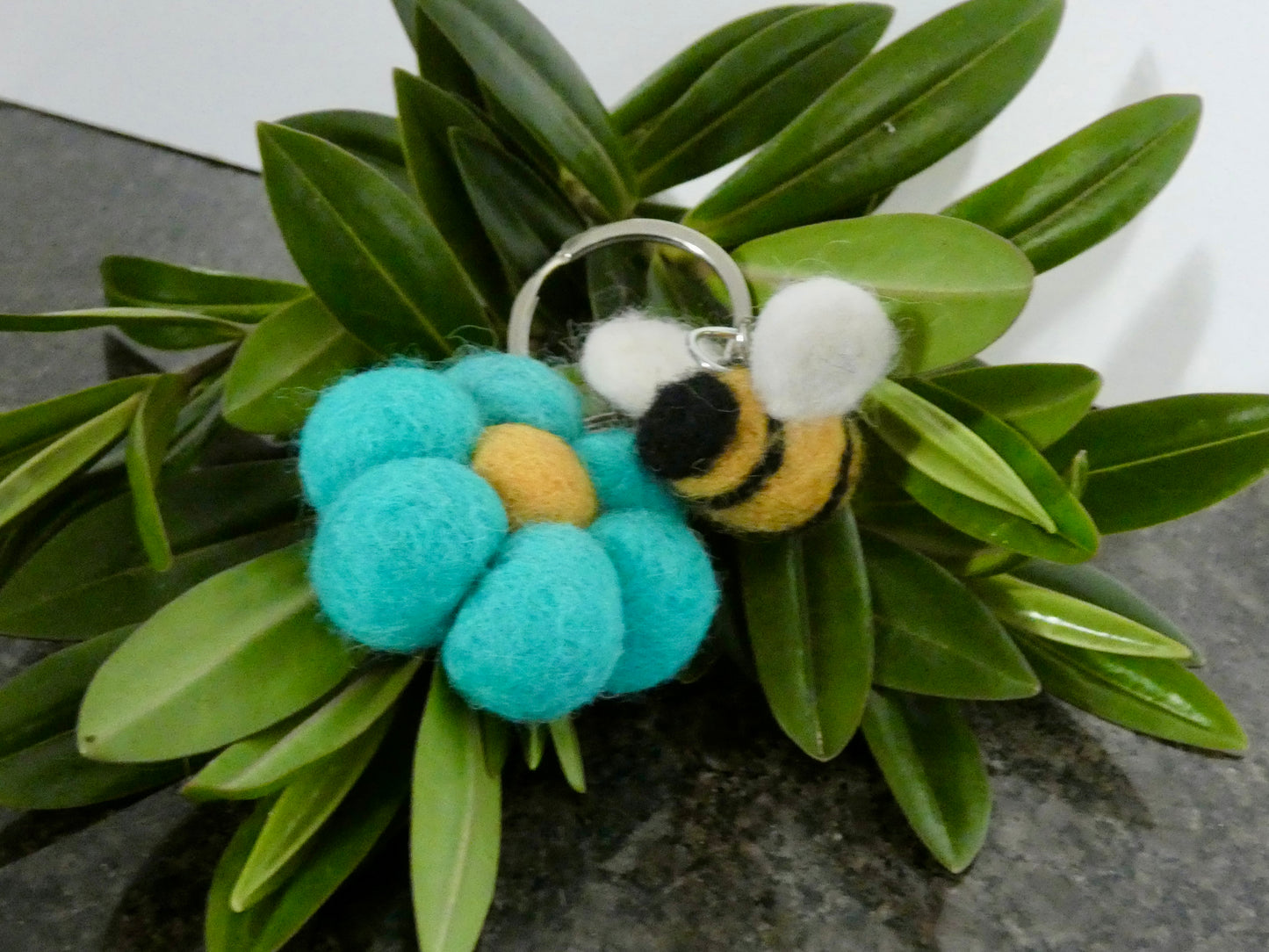 Handmade Felt Bumblebee and Flower Keychain