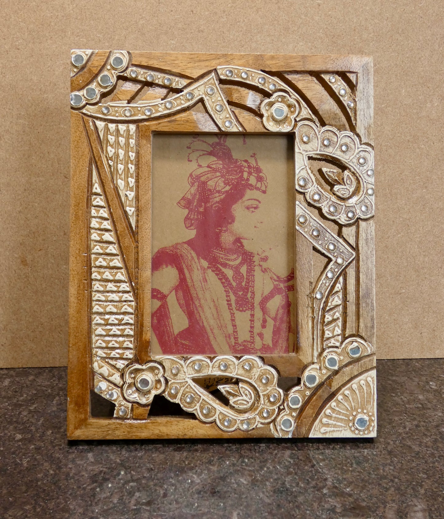 Hand carved wooden photo frame 6x4”