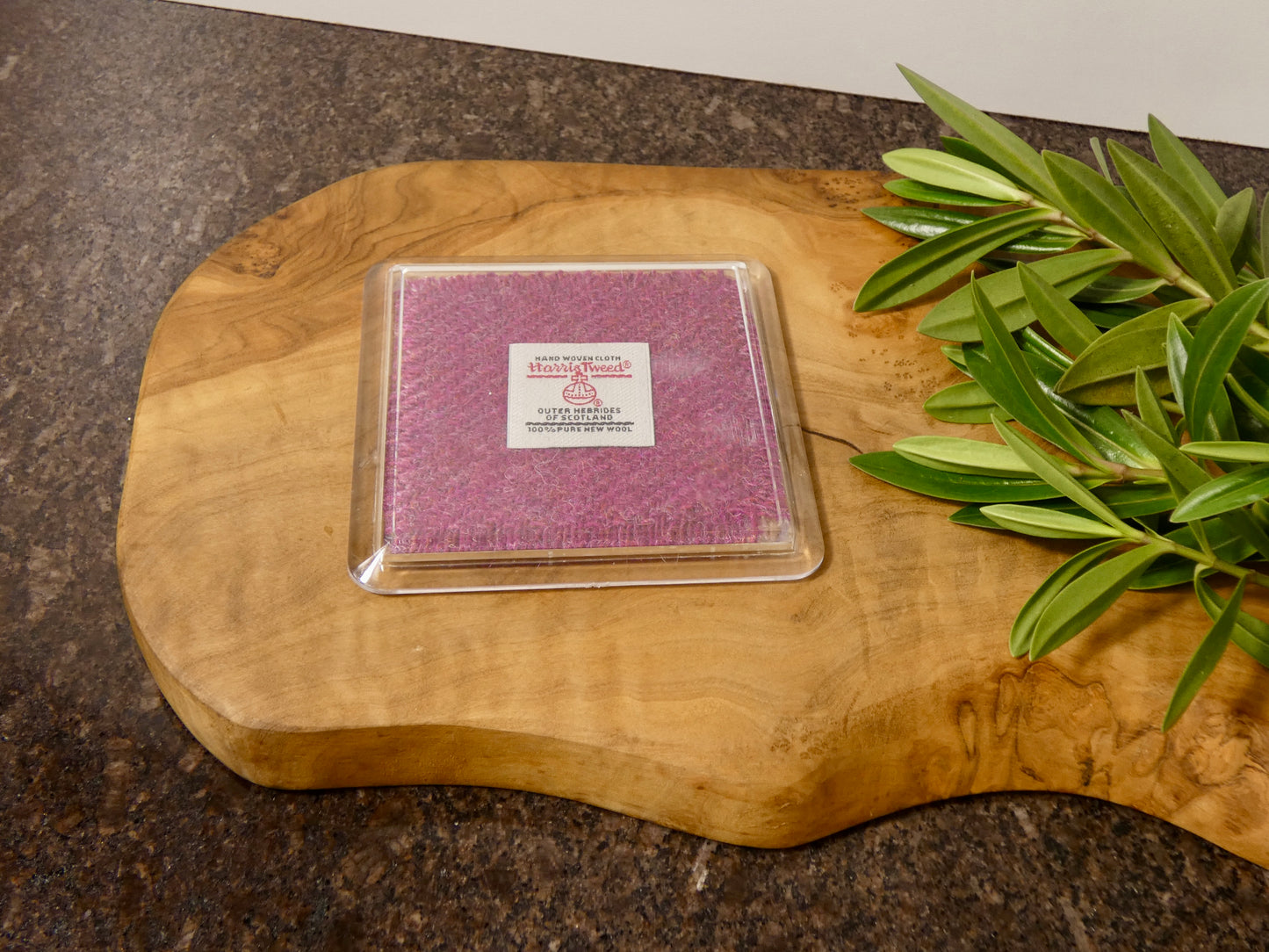 Handmade Harris Tweed Coaster – Authentic Scottish Wool Encased in Acrylic, 8 x 8 cm