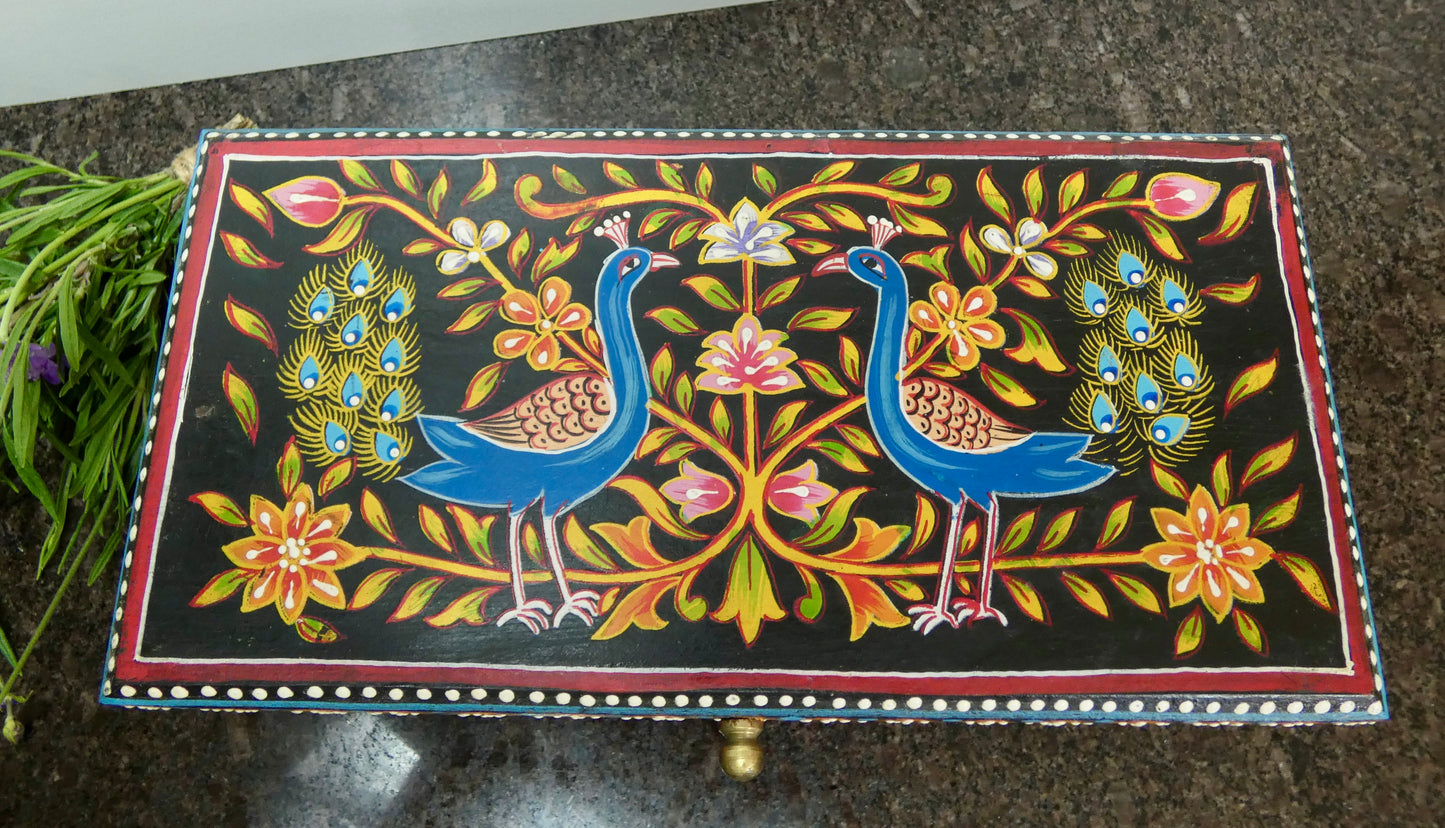 Peacock Hand painted Wooden Box