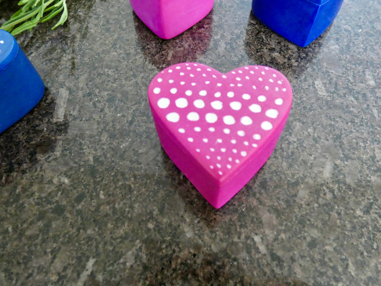 Hand-carved heart-shaped soapstone trinket box