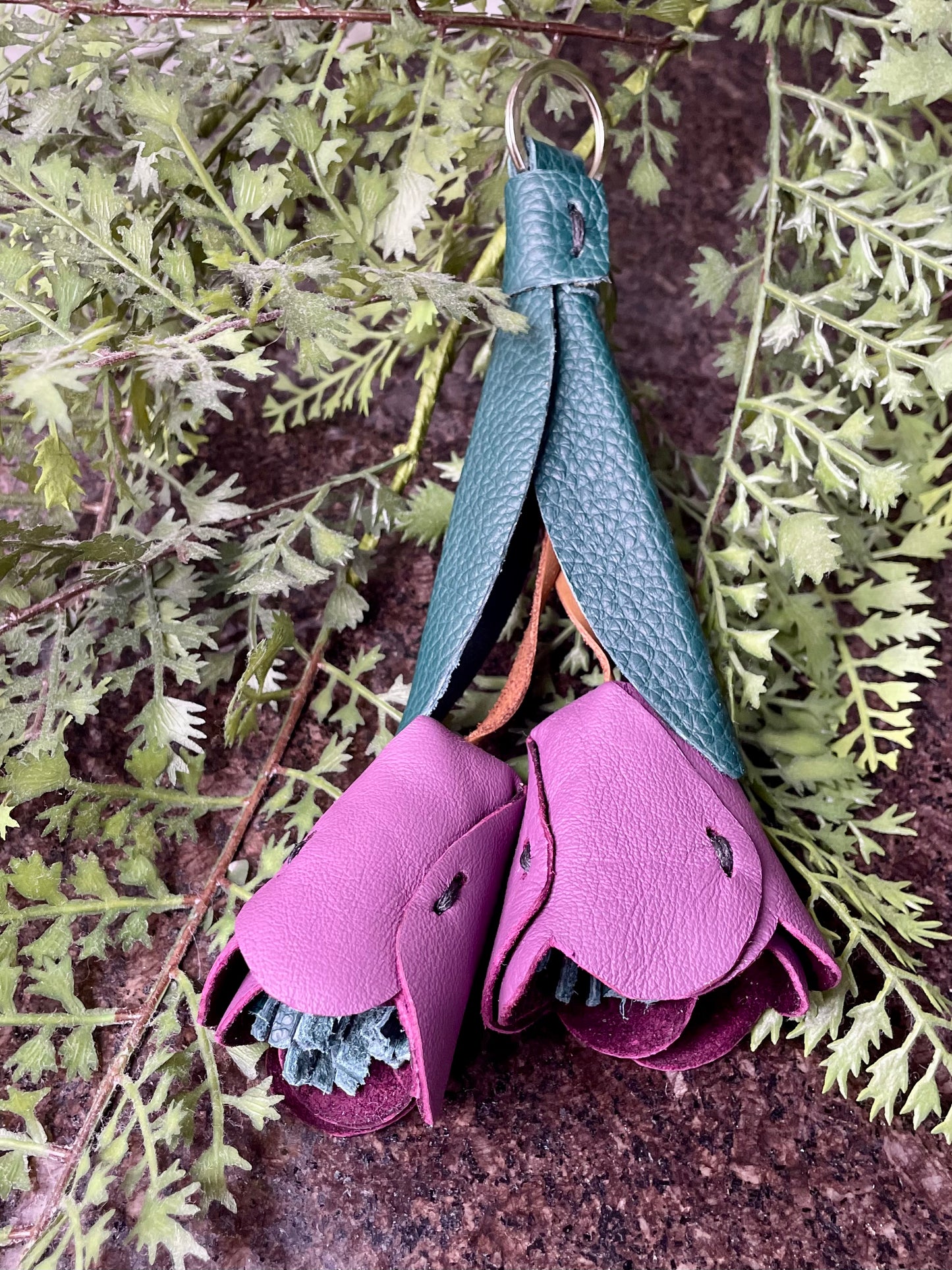Genuine leather handmade Tulip Bag Charm / Keychain