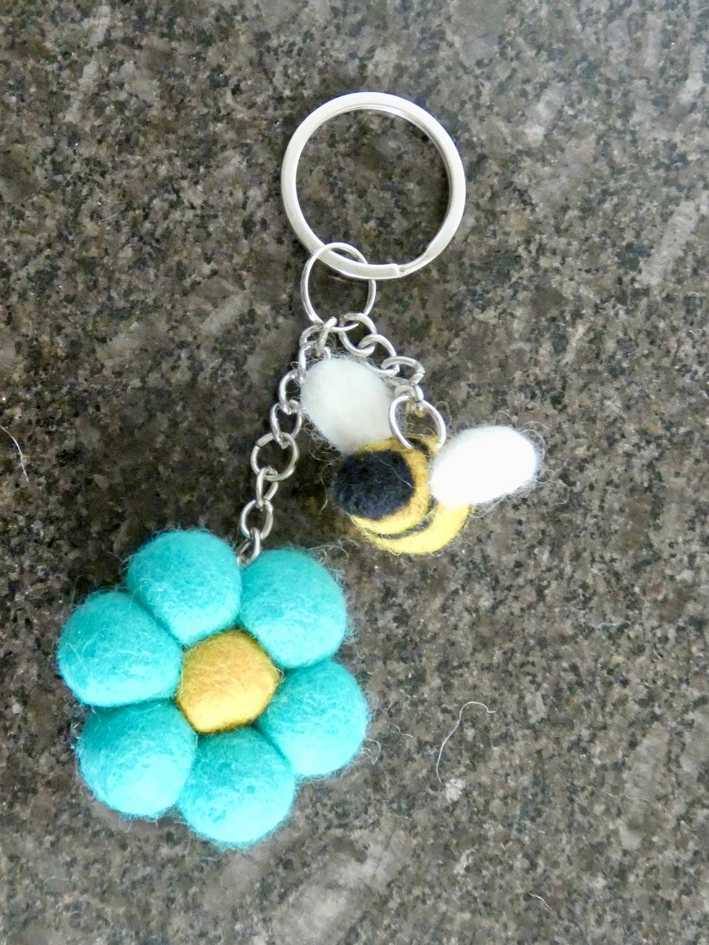 Handmade Felt Bumblebee and Flower Keychain