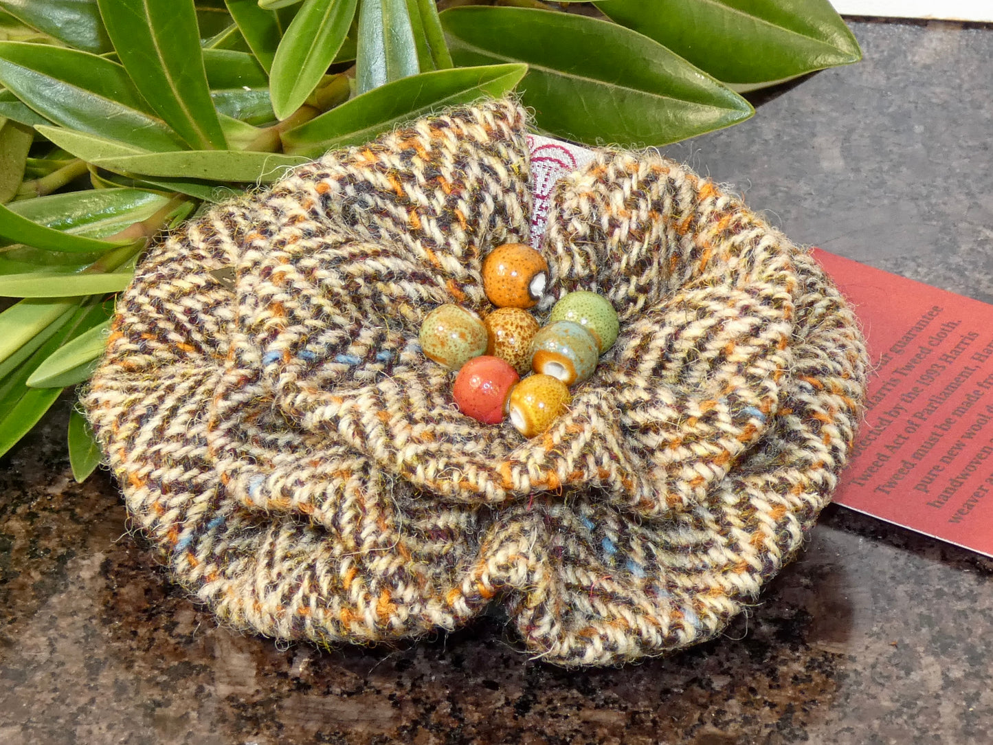 Hand crafted Genuine Harris Tweed Crochet Flower Brooch, Corsage Pin, Scottish Brooch
Bag Charm Gift