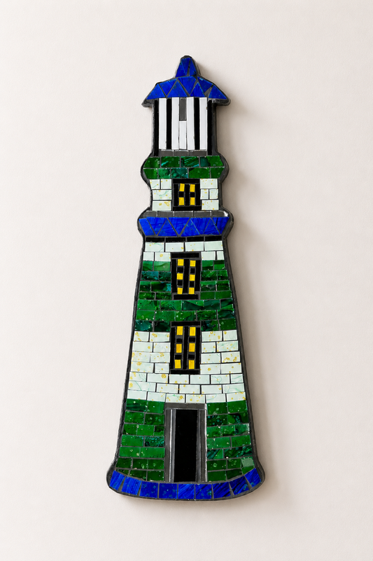 Handmade Glass Mosaic Lighthouse Wall Art | Coastal Nautical Décor | 45 x 16 cm