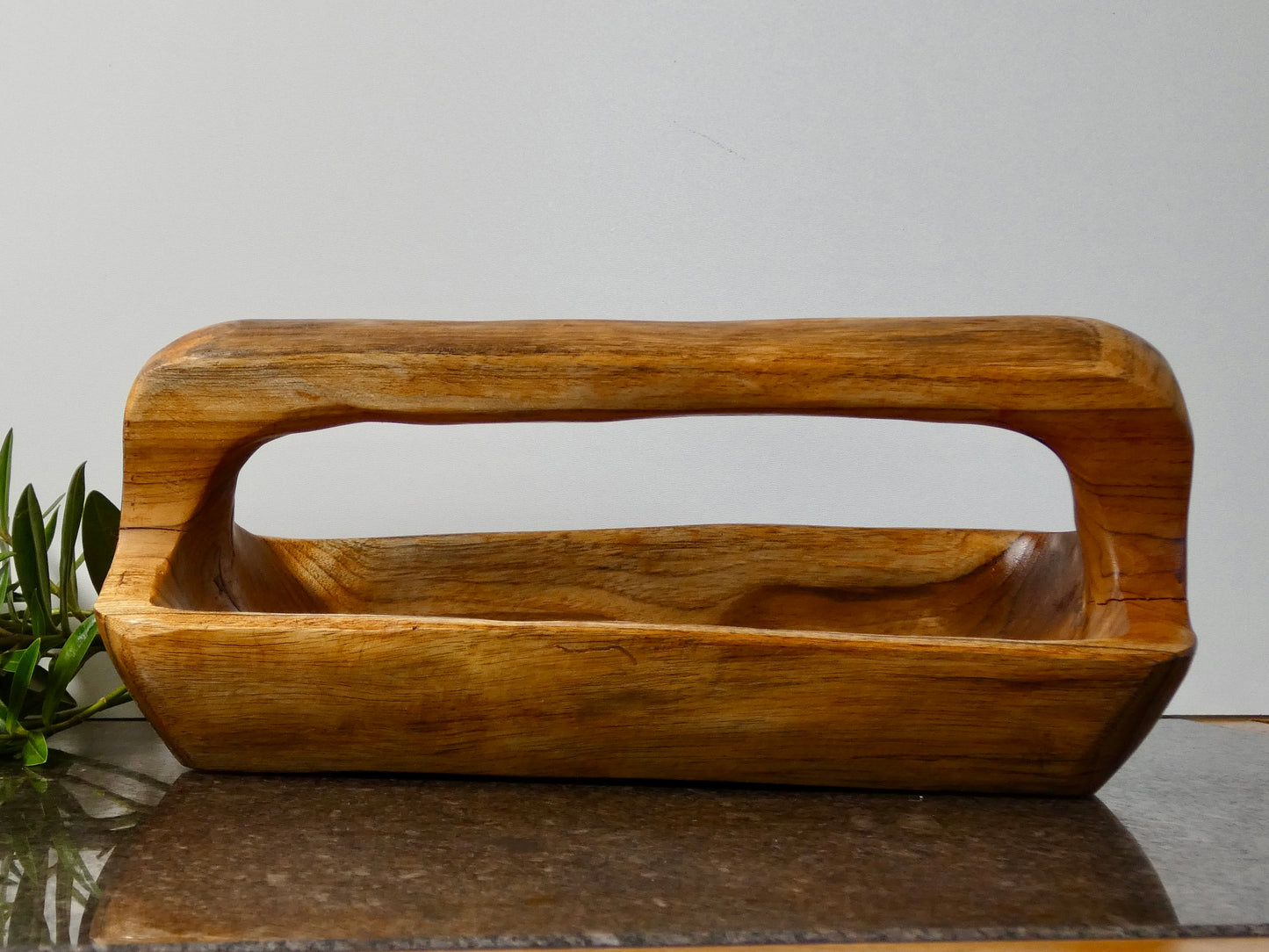 Artisan Solid Wood Decorative Bowl / Basket with handle