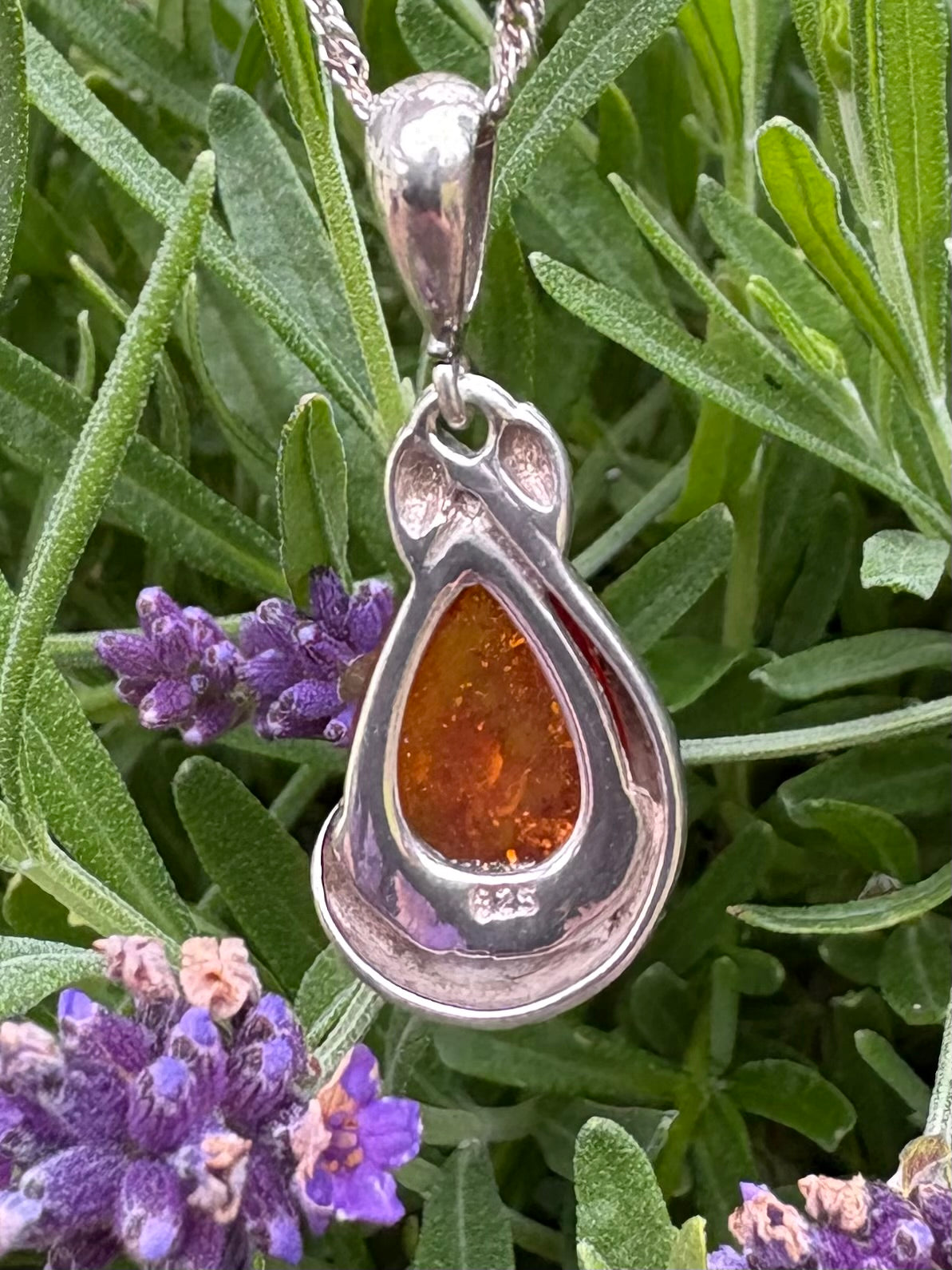 Sterling silver Amber Pendant with 18” sterling silver chain